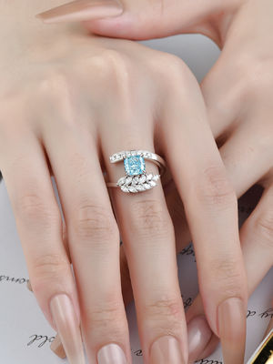 Aliança de casamento alta de Diamond Rings Blue Cushion Cut da fantasia da claridade