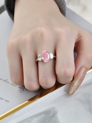 anel 10 Mohs de Diamond Jewelry Oval Pink Diamond do laboratório 3.52ct
