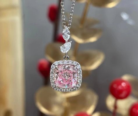 o laboratório cor-de-rosa do corte do coxim 1.63ct CONTRA o ouro branco de Diamond Necklace 18k personaliza o serviço