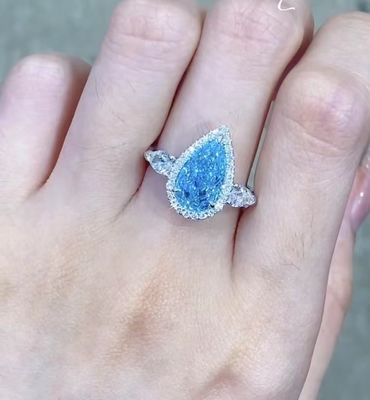 acoplamento azul branco Ring Jewelry do corte da pera do CVD Diamond Ring 2.32ct do ouro 18K