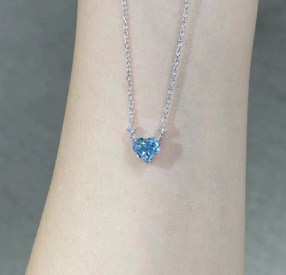 1.51ct Laboratório Diamante Joias sintéticas Cvd Coração azul corte Pendente 18k Ouro Branco