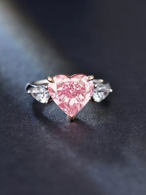Grande Tamanho Rosa de Laboratório Anéis de Diamante Crescido Forma de Coração 4.19ct Anel de Ouro Branco 18k