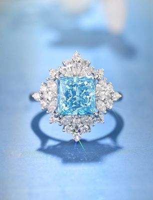Preço 3ct VS Anéis sintéticos de diamante azul 18k de ouro branco Anéis de noivado de laboratório