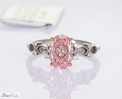 2.2ct Laboratório certificado IGI Crescido Rosa Oval Diamante sintético Estilo Clássico Anel de Ouro Branco 18 quilates