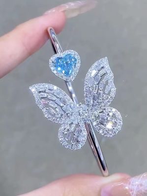 Bracelete de borboleta de diamante cultivado cor elegante joias de diamante colar de orelha