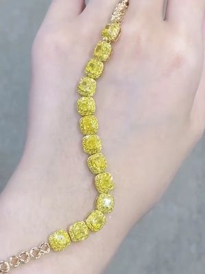 6.213ct Amarelo Diamante Pulseira de ténis Forma de almofada Diamante cultivado
