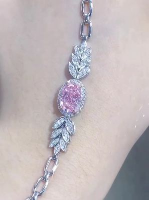 Pulseira de tênis de diamante sintético de corte oval de 2,72ct Pulseira de diamante rosa de forma oval