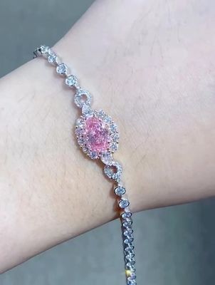 Braceletes de diamante de laboratório de cores elegantes, de cor rosa, diamantes de tênis, braceletes de 2,08 ct.