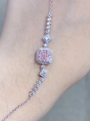 Cushion Cut Lab Criado Pulseira de Diamante Rosa Cor de Diamante 1.52ct