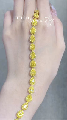 Pear Cut Amarelo Diamante Pulseira de tênis VS Clarity T13.68ct Anel de ouro branco 18k