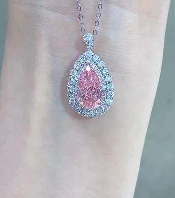 Colar de pêra de diamante de laboratório sintético 3.46ct VS1 Cor rosa
