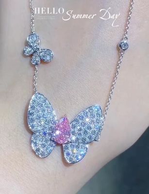 Colchão de diamantes sob medida de laboratório, colar de pêra, forma borboleta, 1,67ct