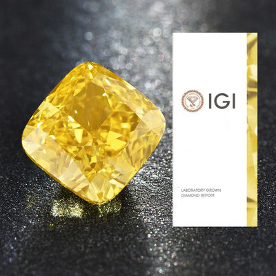 O laboratório fraco sintético de HPHT criou Diamond Cushion Cut amarelo vívido extravagante 3.51ct