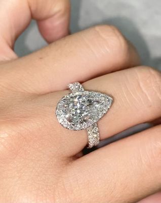Double Bands Pear Diamond Ring Engagement Wedding Lab Anéis de diamante crescidos