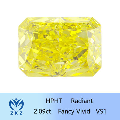 HPHT Diamond Man Made Radiant Cut amarelo vívido extravagante 2.09ct IGI habilitado