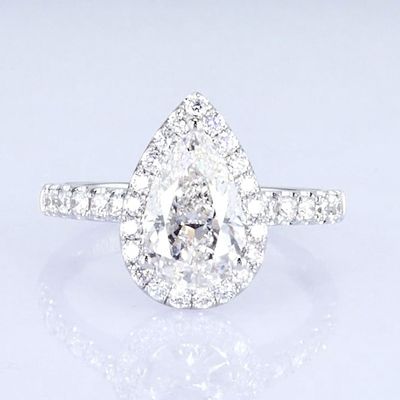 18k Pera em torno de diamantes completos mulheres anel branco laboratório crescido anel de diamante belo design para presentes para a festa