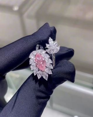 Marquise CVD Laboratório Diamante Crescido Joalharia Rosa Diamante Anel 18k Ouro Branco Jóias Personalizadas
