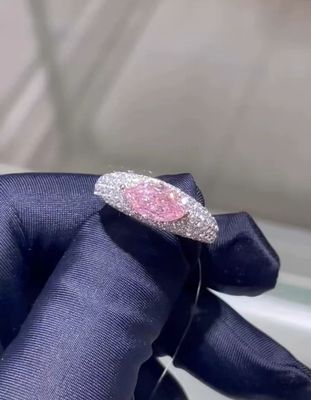 Marquise Laboratório de joias de diamantes cultivados Rosa CVD Anel de diamante 18k Branco Ouro passar o teste